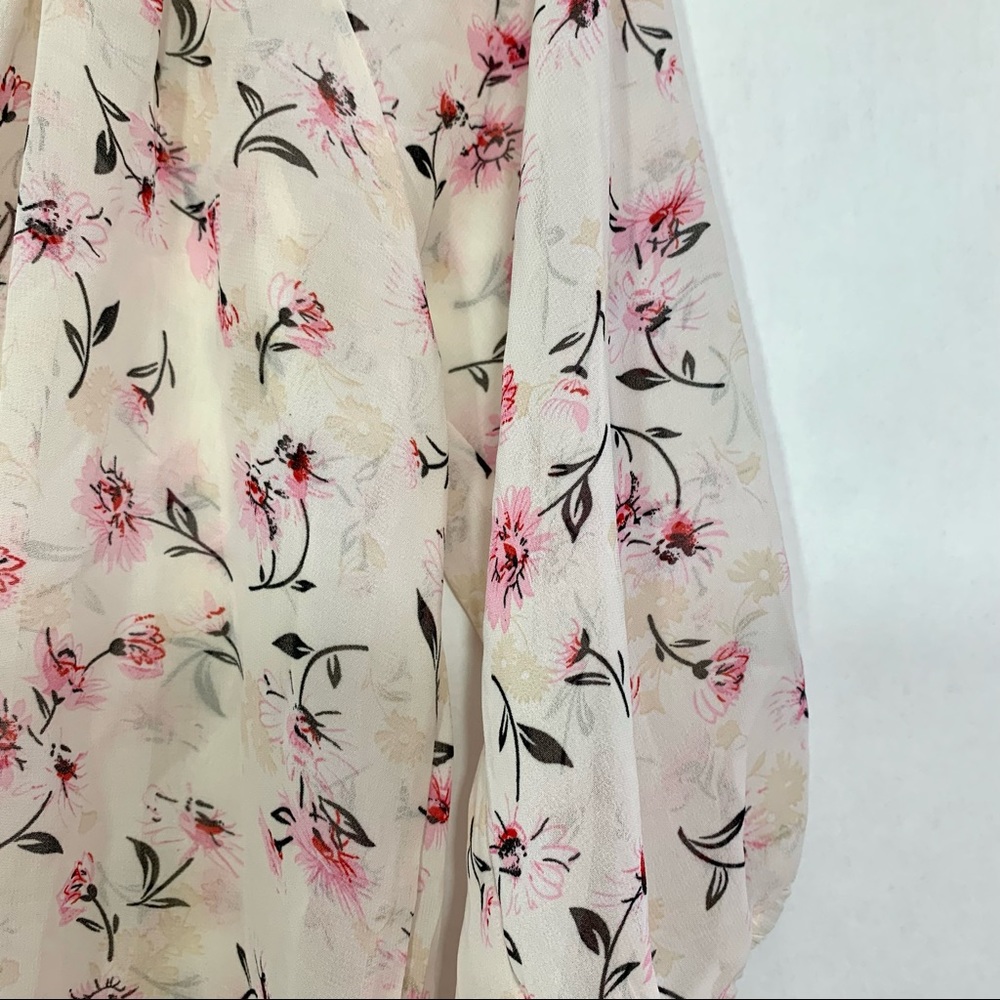 Rue 21 Women's Cream Pink Floral Lace Elbow Sleeve Sheer Blouse - NWT - Picture 5 of 8